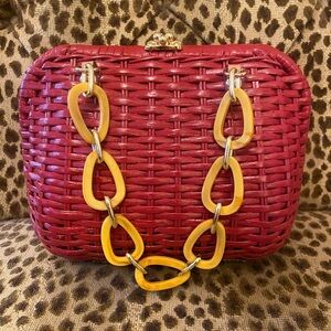 Frances Valentine Hen Peony Wicker Basket Handbag